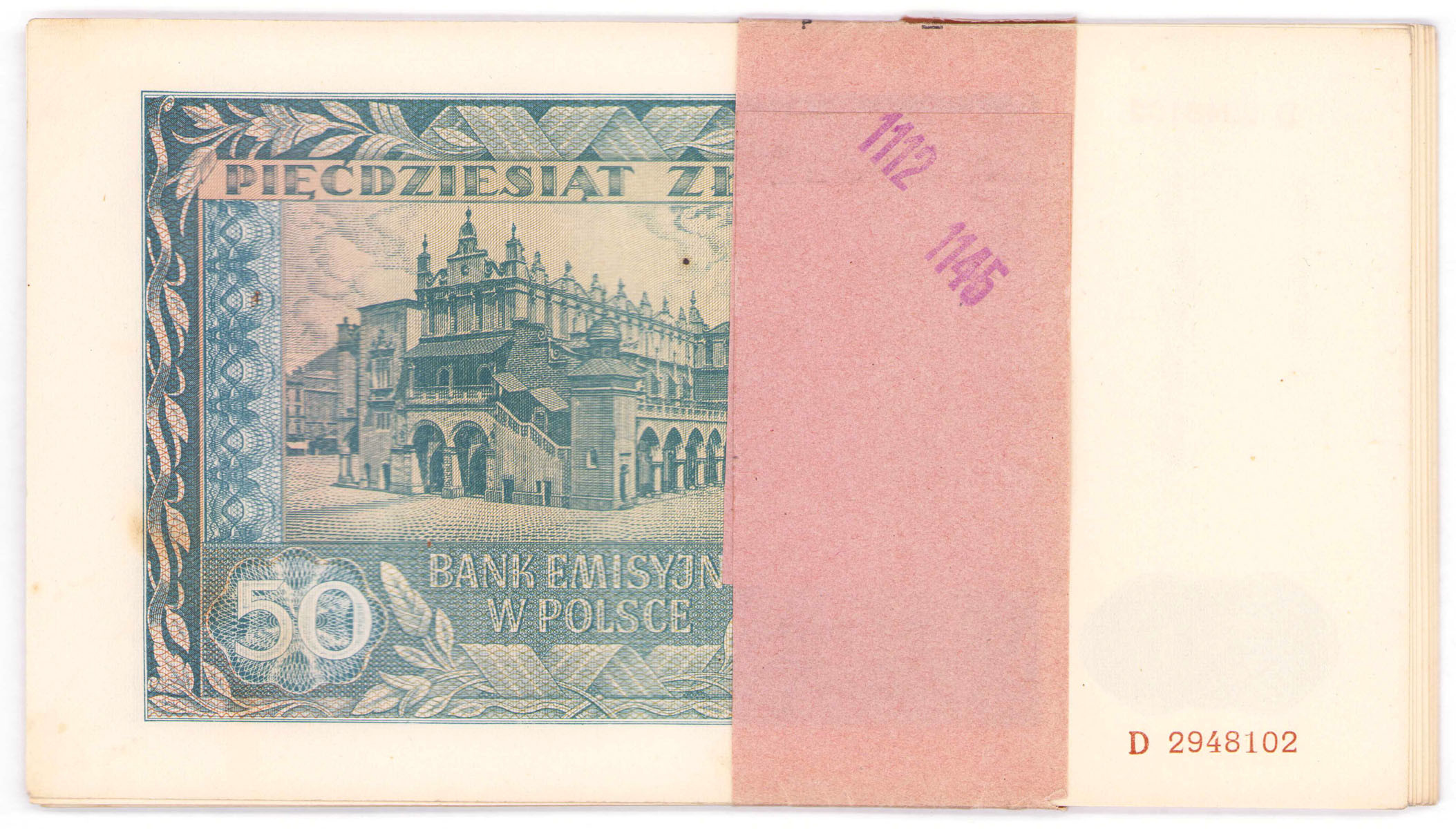 Banknoty 50 złotych 1941 - D - oryginalna paczka bankowa (20 szt.)
